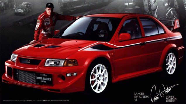 Lancer Evo Tommi Makinen: a s&eacute;rie especial do Evo VI foi lan&ccedil;ada em 2000 homenageando o finland&ecirc;s tetracampe&atilde;o mundial de rali; seu diferencial era o visual mais invocado
