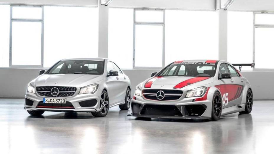 Além da versão para as pistas, a marca leva para Frankfurt o CLA250 Sport, bem mais comportado visualmente, mas que não teve nenhuma informação divulgada | <a href="https://beta-develop.quatrorodas.abril.com.br/saloes/frankfurt/2013/mercedes-benz-cla45-amg-racing-serie" rel="migration"></a>