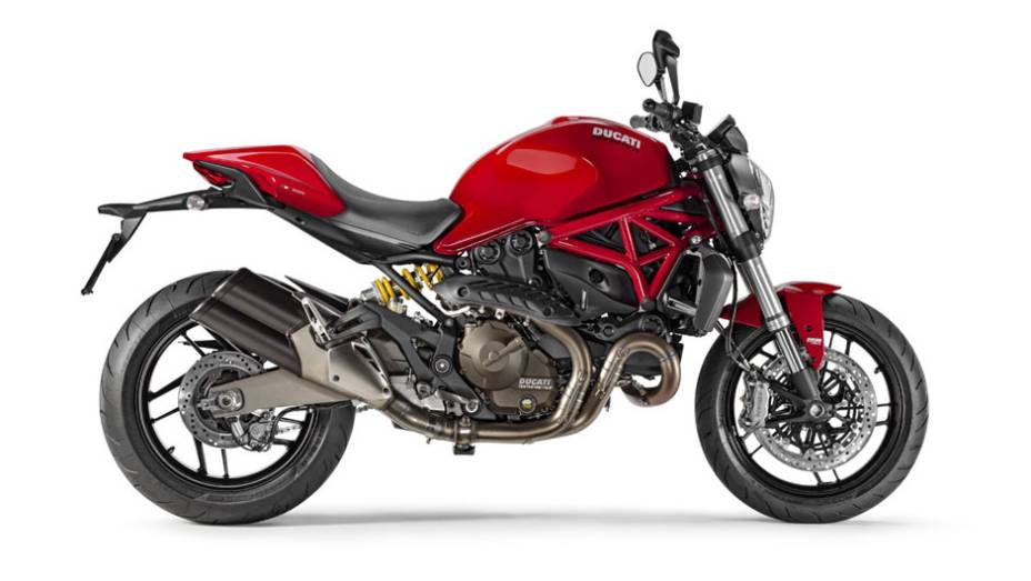 Ela conta com o agressivo motor Testastretta 11&deg;, um bicilindrico de 821 cc refrigerado a &aacute;gua de 112 cavalos de pot&ecirc;ncia e 9 mkgf de torque | <a href="https://beta-develop.quatrorodas.abril.com.br/moto/noticias/ducati-revela-monster-821-2014-784507.shtml" rel="migration">Leia mais</a>