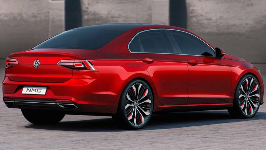 Modelo foi idealizado com um teto mais baixo e inclinado. | <a href="https://beta-develop.quatrorodas.abril.com.br/noticias/saloes/pequim-2014/conceito-volkswagen-new-midsize-coupe-sera-revelado-pequim-780074.shtml" rel="migration">Leia mais</a>