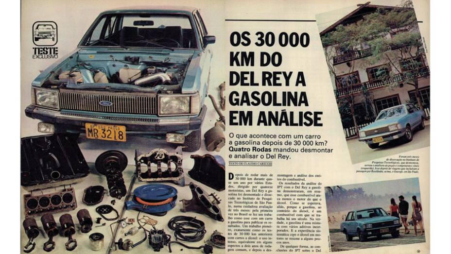 Ford Del Rey: o sedã de luxo foi o primeiro modelo a gasolina a passar pelo rigoroso teste de 30 mil quilômetros. | <a href="https://beta-develop.quatrorodas.abril.com.br/acervodigital/home.aspx?edicao=268pg=53" rel="migration">Leia mais</a>