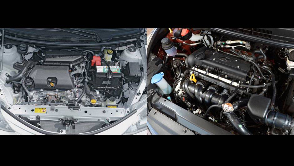 Na versão básica, o motor 1.3 16V do Etios agrada mais em relação ao 1.0 do HB20. Na versãotopo de linha, o 1.5 16V do Toyota (esquerda) oferece boa dose de força em baixo giro, mas não empolga em alta; propulsor 1.6 16V (direita) do HB20 é mais linear | Na versão básica, o motor 1.3 16V do Etios agrada mais em relação ao 1.0 do HB20. Na versãotopo de linha, o 1.5 16V do Toyota (esquerda) oferece boa dose de força em baixo giro, mas não empolga em alta; propulsor 1.6 16V (direita) do HB20 é mais linear |