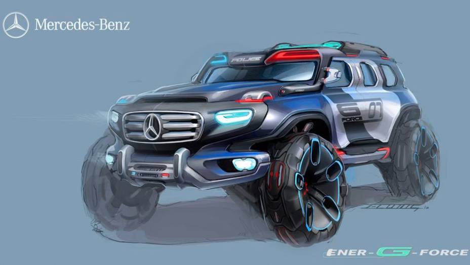 O Ener-G-Force da Mercedes-Benz é o único projeto que seria baseado num veículo que já existe (Classe G). | <a href="%20https://beta-develop.quatrorodas.abril.com.br/noticias/tecnologia/salao-los-angeles-define-tema-desafio-design-721841.shtml" rel="migration">Leia mais</a>