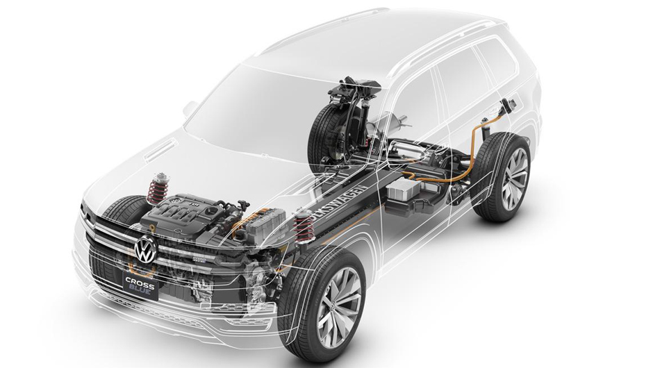Sob o cap&ocirc;, o CrossBlue conta com tecnologia h&iacute;brida | <a href="https://beta-develop.quatrorodas.abril.com.br/saloes/detroit/2013/vw-crossblue-concept-730934.shtml" rel="migration">Leia mais</a>