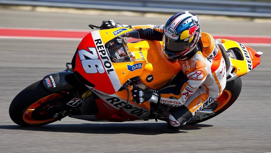 Dani Pedrosa (Repsol Honda Team) ficou com o segundo melhor tempo no teste privado| <a href="https://beta-develop.quatrorodas.abril.com.br/moto/noticias/motogp-marc-marquez-absoluto-eua-736303.shtml" rel="migration">Leia mais</a>