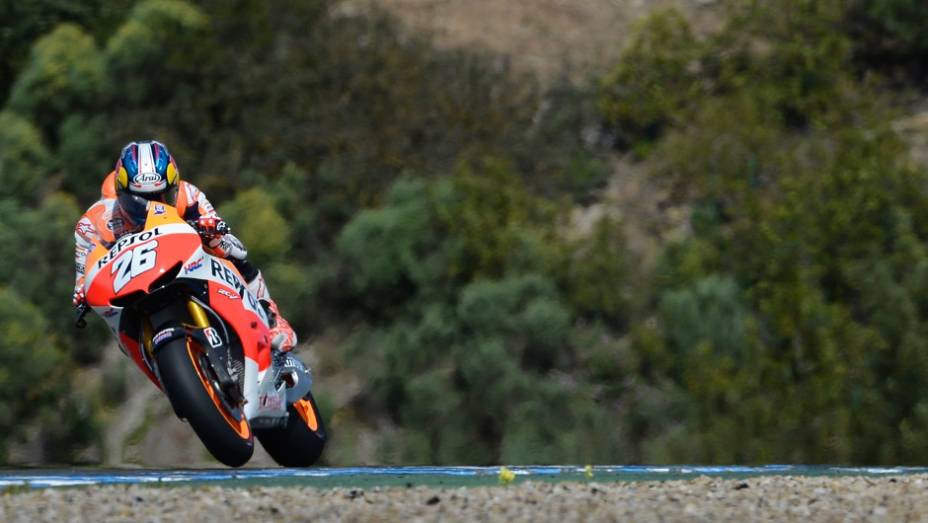 Dani Pedrosa (Repsol Honda Team) ficou com o segundo lugar em Jerez no sábado (23) | <a href="https://beta-develop.quatrorodas.abril.com.br/moto/noticias/motogp-yamaha-lidera-testes-jerez-737049.shtml" rel="migration">Leia mais</a>