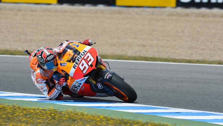 Marc Márquez ficou com o terceiro tempo | <a href="https://beta-develop.quatrorodas.abril.com.br/moto/noticias/motogp-lorenzo-garante-pole-jerez-740522.shtml" rel="migration">Leia mais</a>