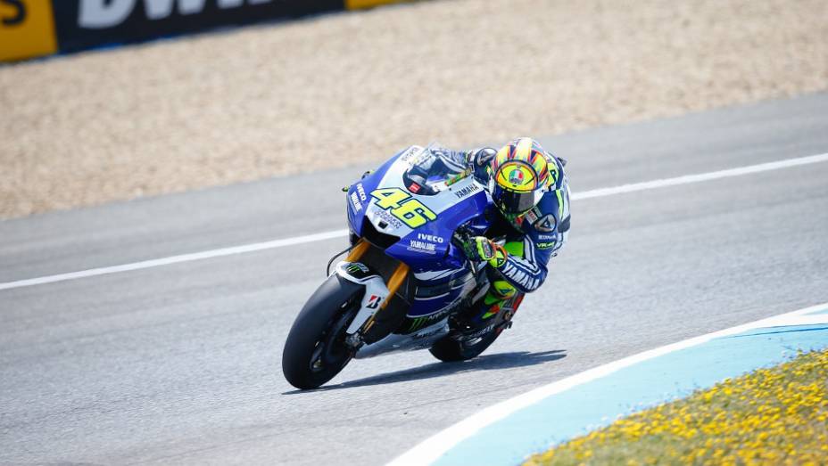 Valentino Rossi ficou apenas com o quinto tempo em Jerez | <a href="https://beta-develop.quatrorodas.abril.com.br/moto/noticias/motogp-lorenzo-garante-pole-jerez-740522.shtml" rel="migration">Leia mais</a>