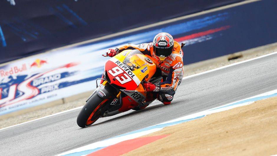 Nos treinos livres da MotoGP em Laguna Seca, quem liderou foi o espanhol M&aacute;rc M&aacute;rquez (Repsol Honda Team), cravando 1:22.040 durante a segunda sess&atilde;o | <a href="%20https://beta-develop.quatrorodas.abril.com.br/moto/noticias/motogp-marquez-lidera-laguna-seca-747560.shtml" rel="migration"></a>