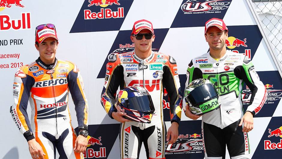 Os tr&ecirc;s primeiros do grid no GP dos EUA | <a href="https://beta-develop.quatrorodas.abril.com.br/moto/noticias/motogp-bradl-surpreende-pole-eua-747594.shtml" rel="migration">Leia mais</a>