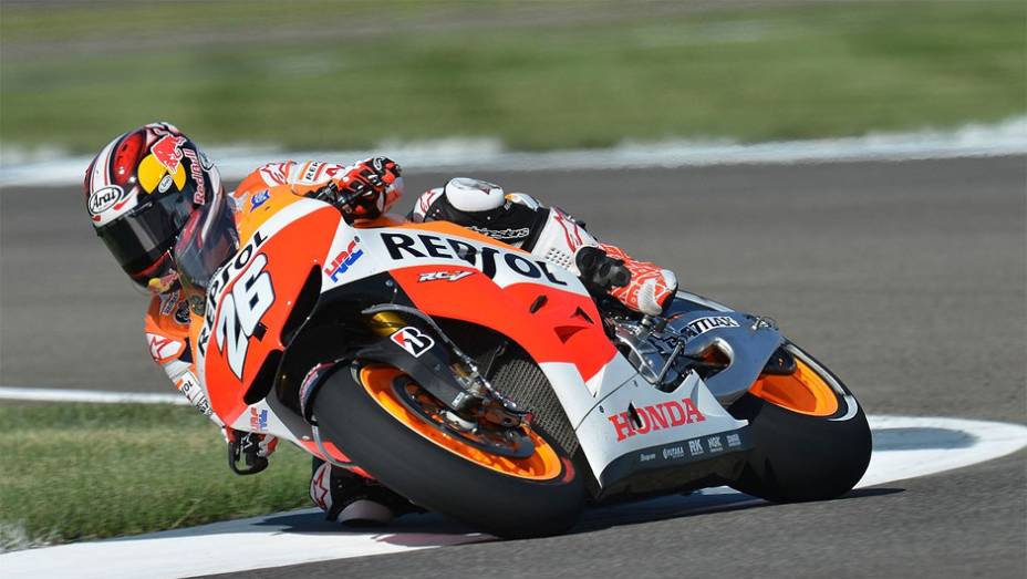 Dani Pedrosa ficou com o segundo lugar | <a href="https://beta-develop.quatrorodas.abril.com.br/moto/noticias/motogp-marquez-vence-indianapolis-750342.shtml" rel="migration">Leia mais</a>