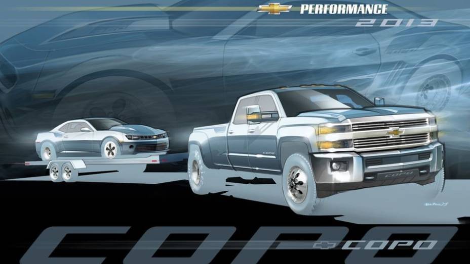 Chevrolet Silverado HD Dually tow vehicle | <a href="https://beta-develop.quatrorodas.abril.com.br/noticias/fabricantes/chevrolet-revela-mais-novidades-sema-show-759265.shtml" rel="migration">Leia mais</a> | <a href="https://beta-develop.quatrorodas.abril.com.br/galerias/especiais/sema-show-2013-pa" rel="migration"></a>