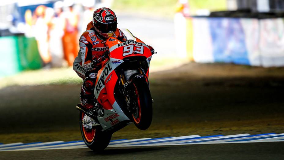 Líder do campeonato, Marc Marquez foi o sexto | <a href="https://beta-develop.quatrorodas.abril.com.br/moto/noticias/motogp-dovizioso-mais-rapido-motegi-805474.shtml" rel="migration">Leia mais</a>