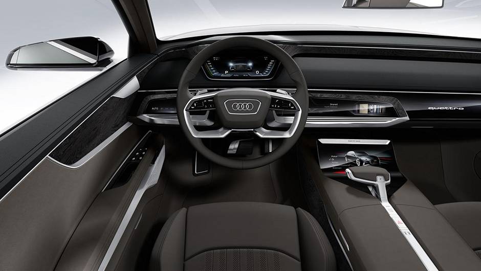 Por dentro, o revestimento do Prologue Avant concept &eacute; feito em couro Unikat, com acabamento em alum&iacute;nio e madeira | <a href="https://beta-develop.quatrorodas.abril.com.br/noticias/saloes/genebra-2015/audi-mostra-prologue-avant-concept-antes-genebra-840845.shtml" rel="migration">Leia ma</a>
