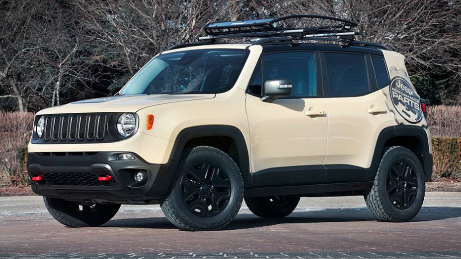 Estrela mais recente da companhia, o Renegade ganhou uma vers&atilde;o Desert Hawk | <a href="https://beta-develop.quatrorodas.abril.com.br/noticias/fabricantes/jeep-mostra-conceituais-evento-pascoa-849122.shtml" rel="migration">Leia mais</a>
