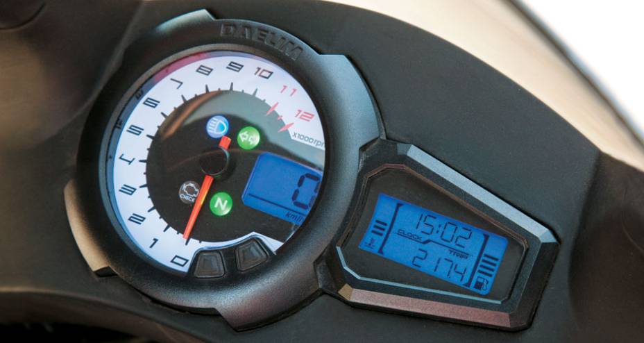 Painel elegante e bastante completo, com fundo azul iluminado Painel elegante e bastante completo, com fundo azul iluminado