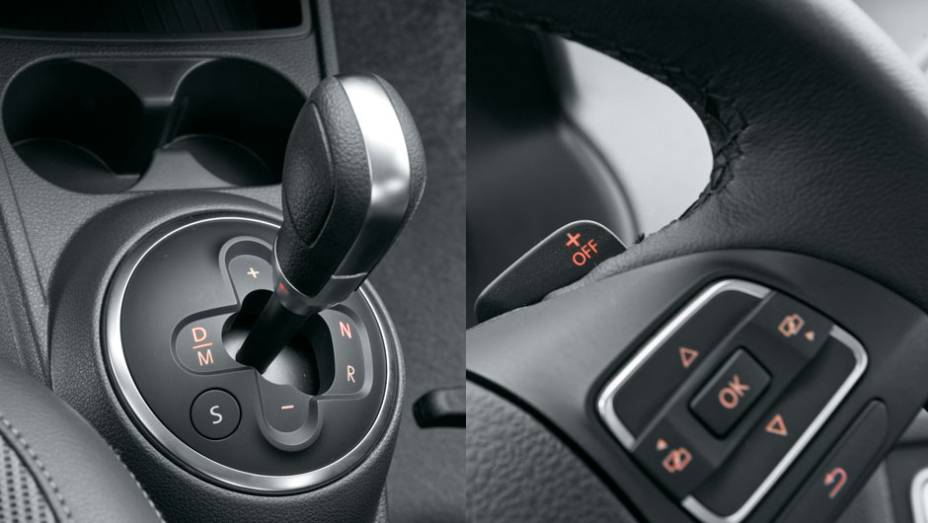 As trocas também podem ser feitas no volante | <a href="https://beta-develop.quatrorodas.abril.com.br/carros/lancamentos/vw-voyage-comfortline-699016.shtml" rel="migration">Leia mais</a>