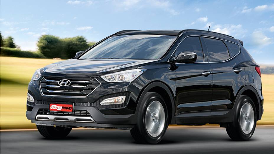 Dianteira segue a linha Hyundai, com grade hexagonal | <a href="https://beta-develop.quatrorodas.abril.com.br/carros/testes/hyundai-santa-fe-3-3-749761.shtml" rel="migration">Leia mais</a>