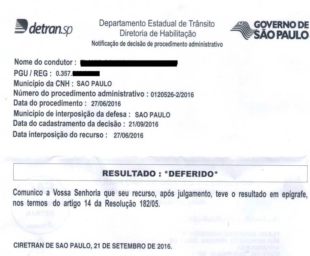 Deferimento suspensão de CNH