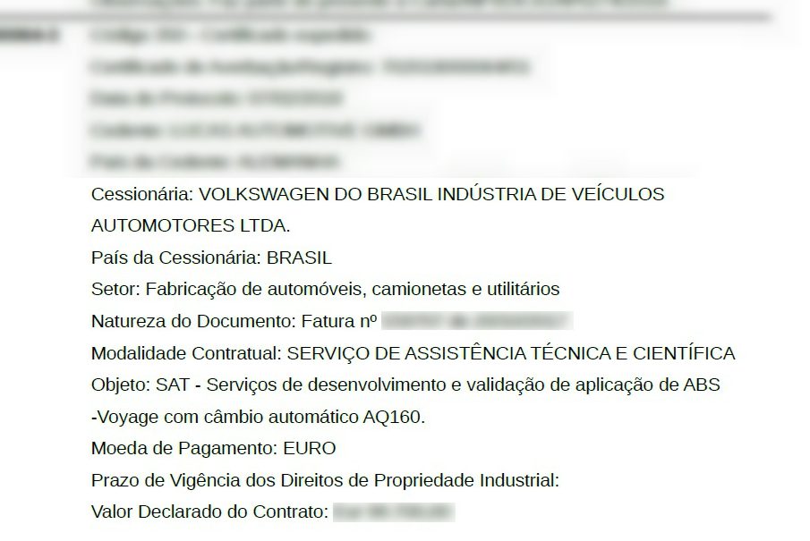 Documento INPI VW Autom&aacute;tico Voyage