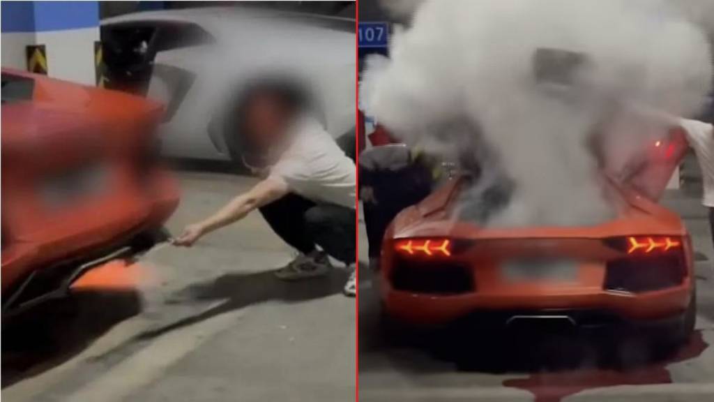 Chineses incendeiam Lamborghini Aventador assando carne em seu escapamento