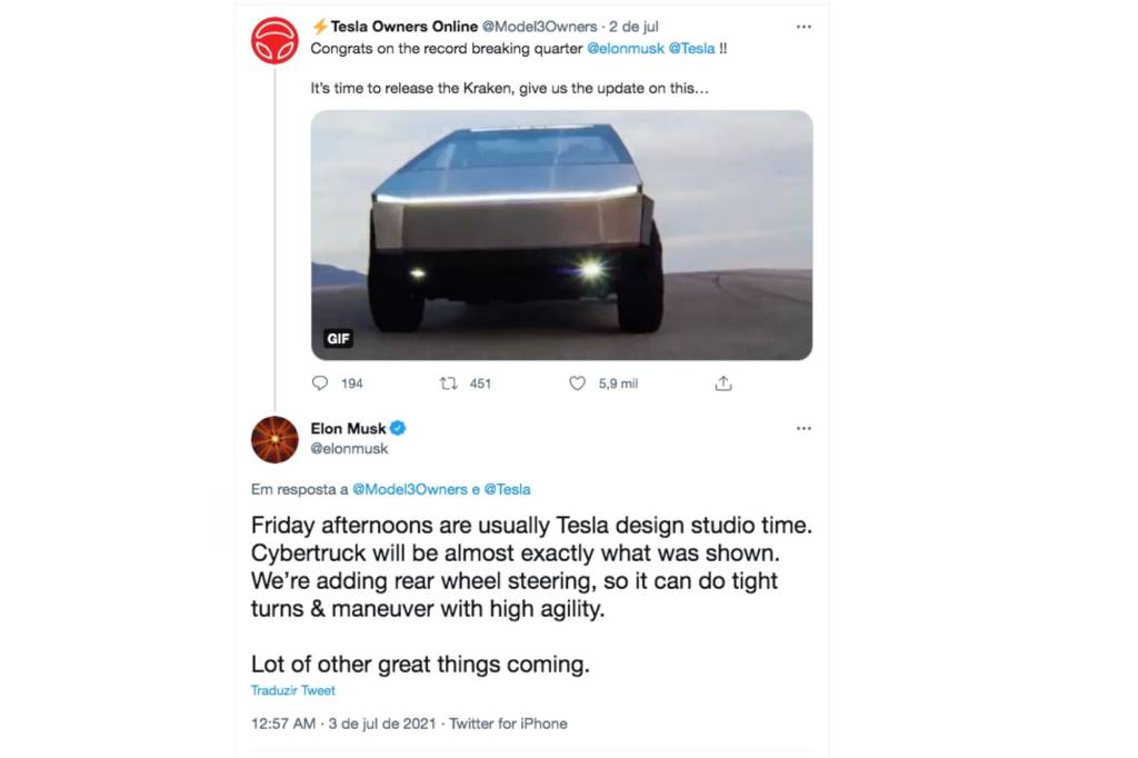 Design sem nome (20) tweet de ellon musk falando sobre o cybertruck