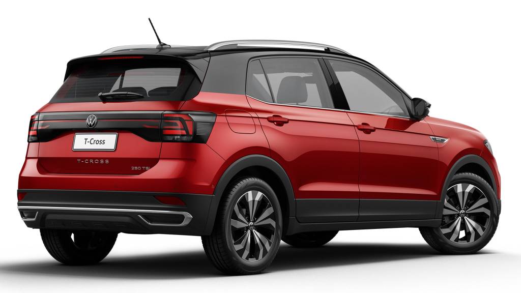 VW T-CROSS 2022 2 Volkswagen T-Cross 2022 vermelho visto 3/4 de frente