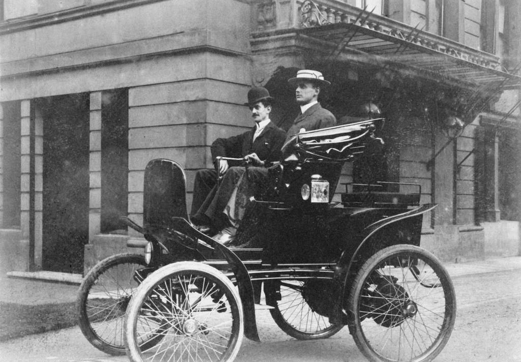 C S Rolls on A Barmsworths Columbia Electric Carriage, c 1898. C S Rolls on A Barmsworths Columbia Electric Carriage, c 1898.