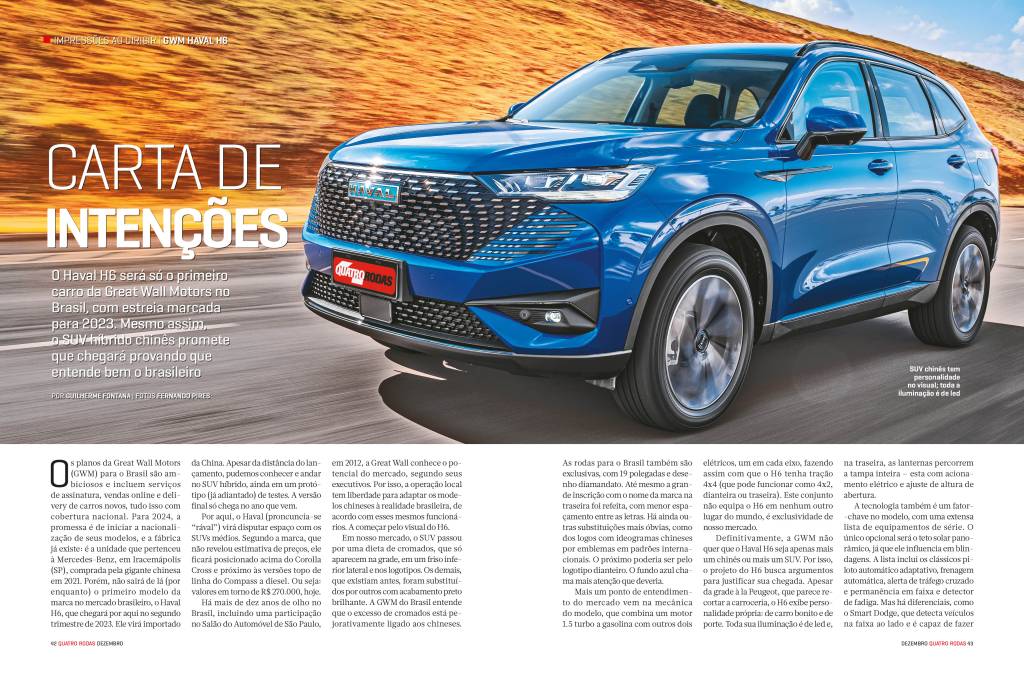 Concorrente para Compass, RAV4 e Tiguan, o Haval H6 tem três motores