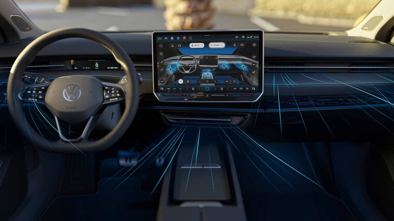 The smart air vents are controlled electronically and move dynamically to distribute the air quickly throughout the interior.