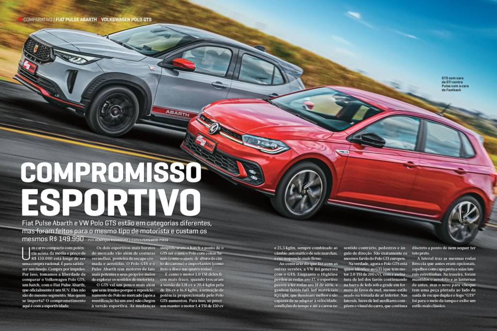 Fiat Pulse Abarth e VW Polo GTS estão em categorias diferentes, mas foram feitos para o mesmo tipo de motorista e custam os mesmos R$ 149.990