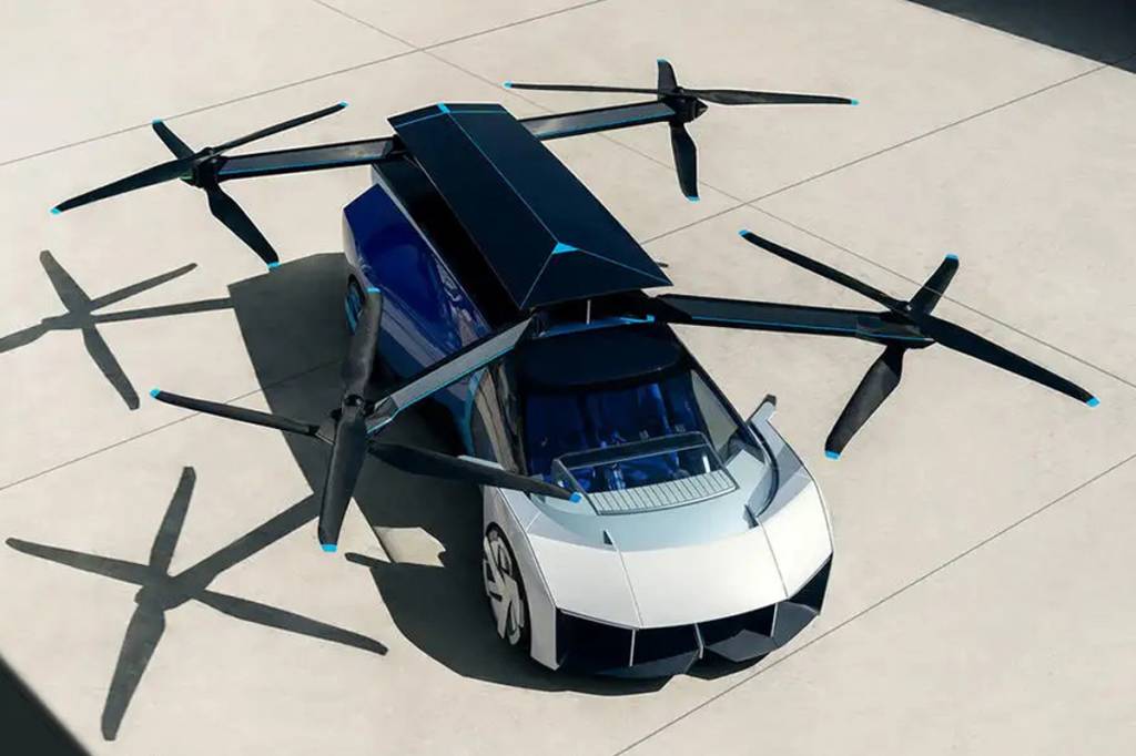 Esse carro misturado com helicóptero escapa do trânsito e tem paraquedas