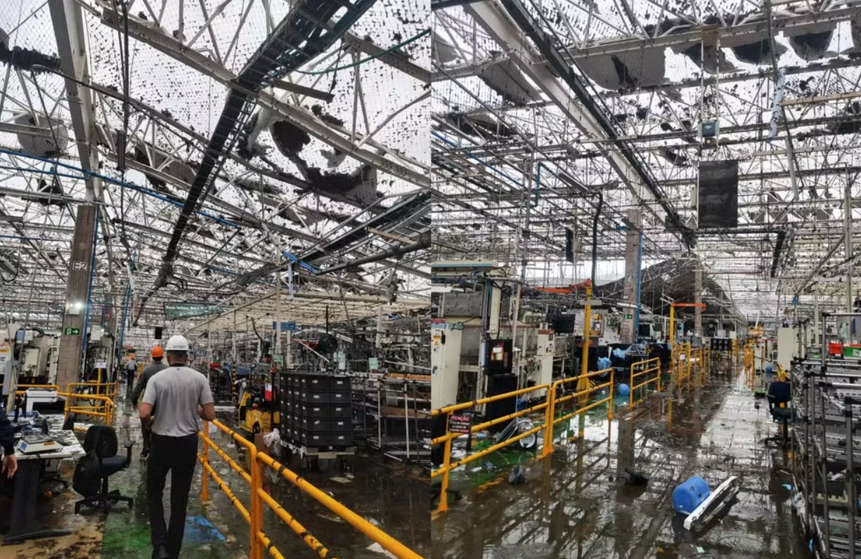F&aacute;brica da Toyota em Porto Feliz (SP) fica destru&iacute;da ap&oacute;s chuvas