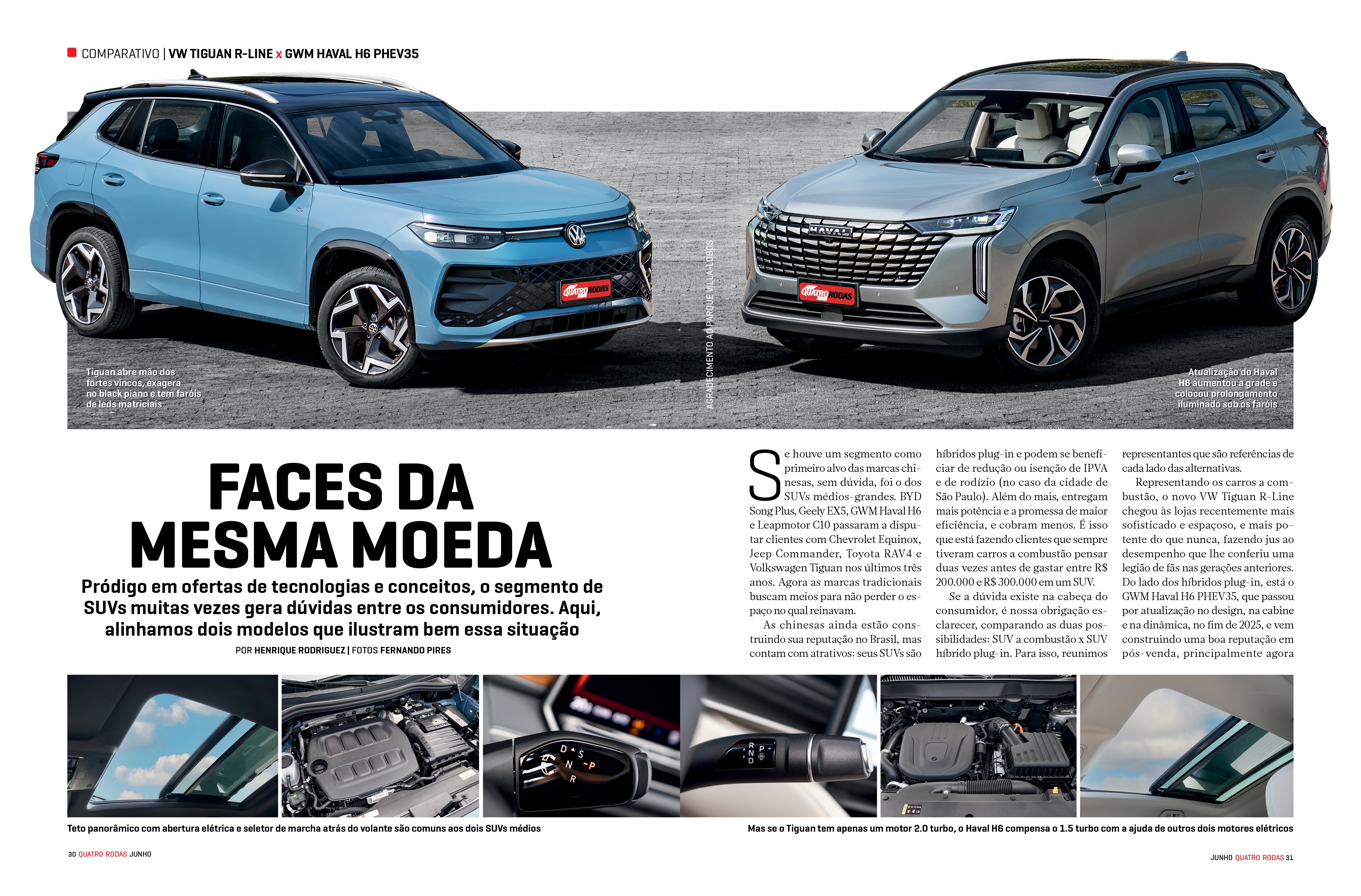Dois SUVs, um azul-claro e outro cinza-prata, estacionados lado a lado em uma rua, com o t&iacute;tulo FACES DA MESMA MOEDA abaixo