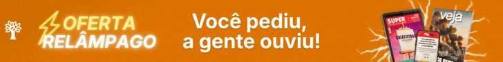Banner laranja com texto OFERTA RELÂMPAGO em amarelo e branco, ao lado de Você pediu, a gente ouviu! em branco. À direita, capas de revistas e um celular com tela ligada, com raios brancos ao fundo